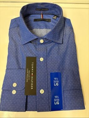 Tommy Hilfiger Blue Micro Dot Dress Shirt- long sleeve 16.5- large